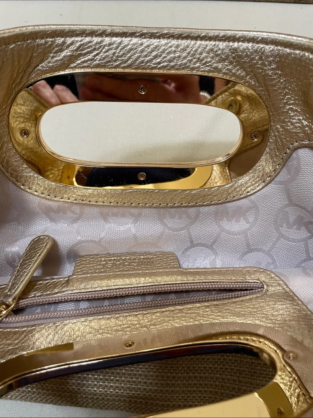 Michael Kors Beige Straw-Style Clutch with Gold Handle